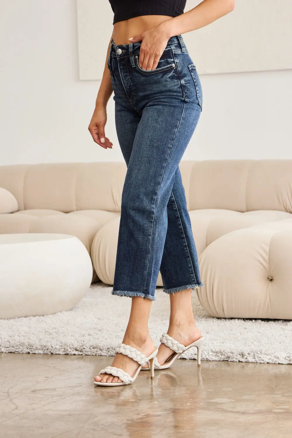 RFM Full Size Tummy Control High Waist Raw Hem Jeans Trendsi