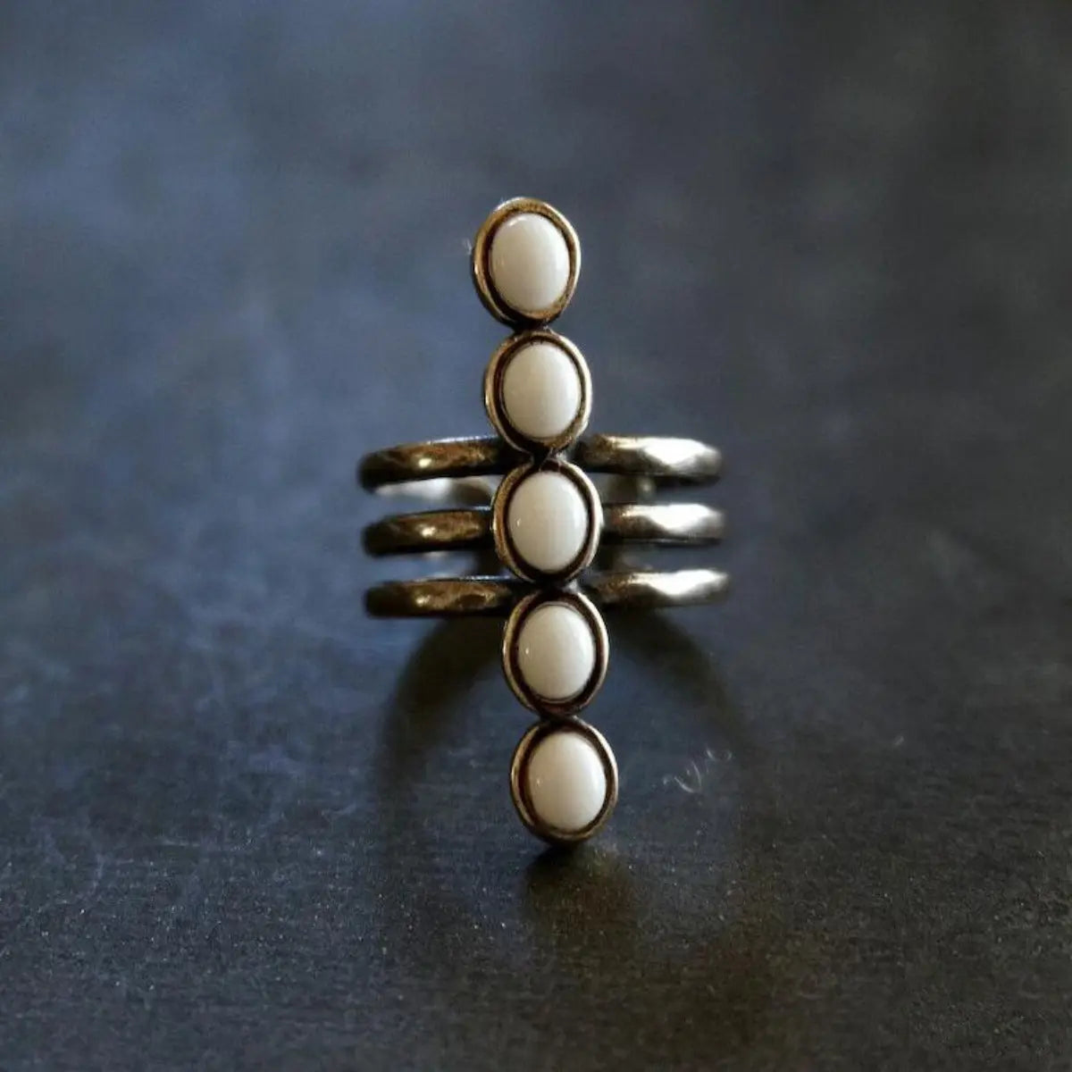 Alloy Inlaid Natural Stone Three-Layered Ring Trendsi