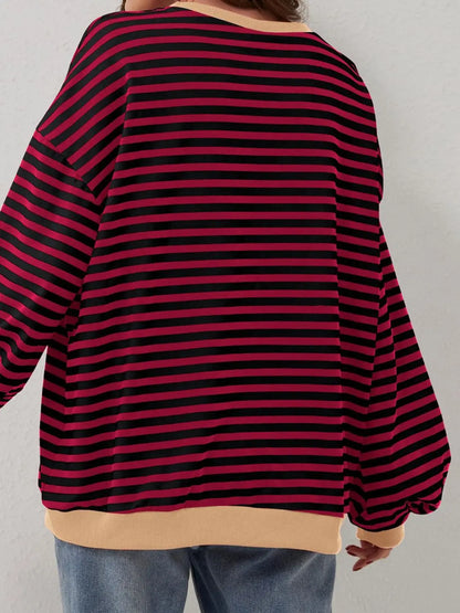 Striped Round Neck Long Sleeve T-Shirt Trendsi