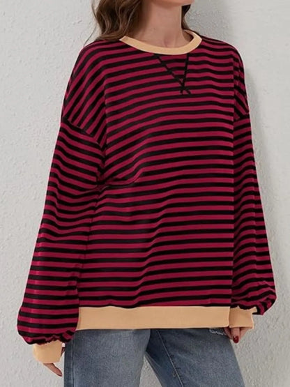 Striped Round Neck Long Sleeve T-Shirt Trendsi