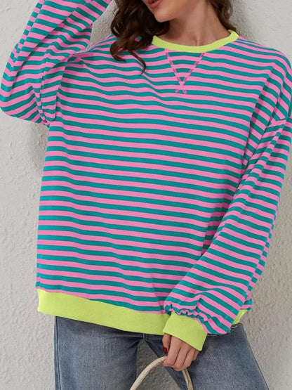 Striped Round Neck Long Sleeve T-Shirt Trendsi