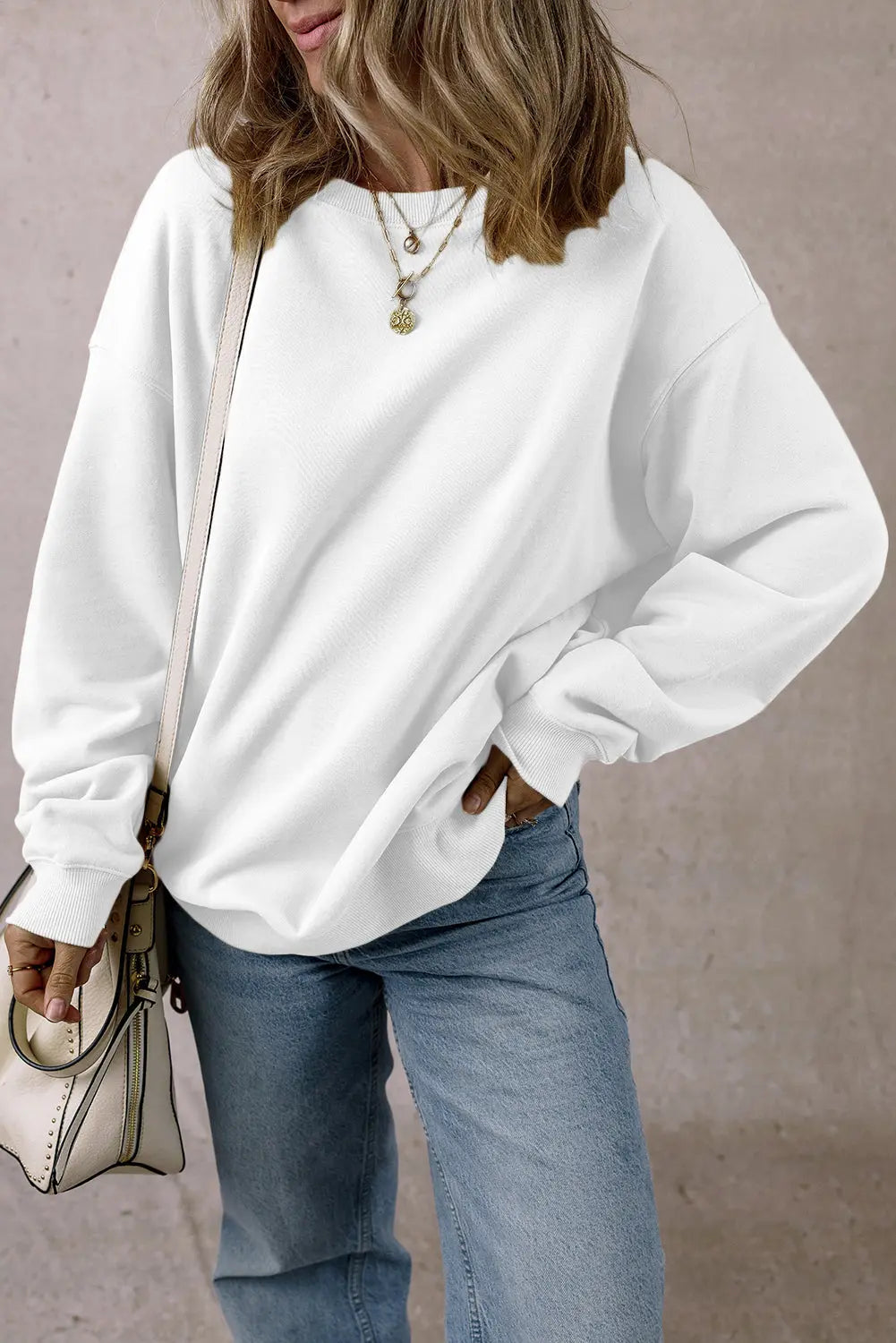 Round Neck Long Sleeve Sweatshirt Trendsi