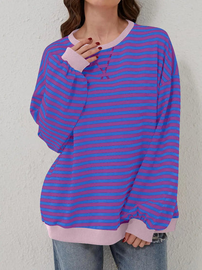 Contrast Striped Long Sleeve Sweatshirt Trendsi