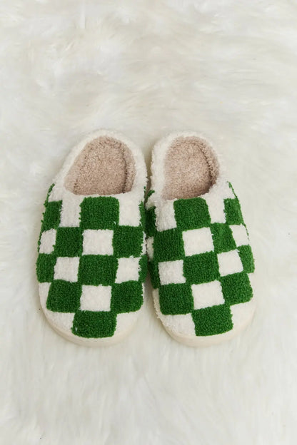 Melody Checkered Print Plush Slide Slippers Trendsi