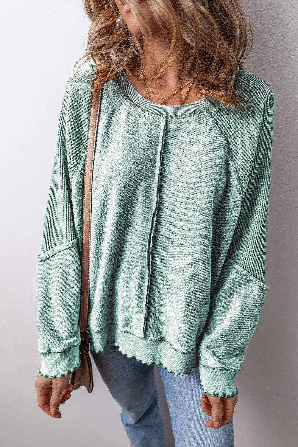 Round Neck Long Sleeve Sweatshirt Trendsi