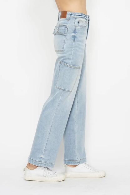 Judy Blue Full Size High Waist Straight Cargo Jeans Trendsi