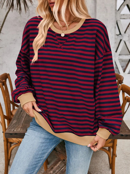 Contrast Striped Long Sleeve Sweatshirt Trendsi