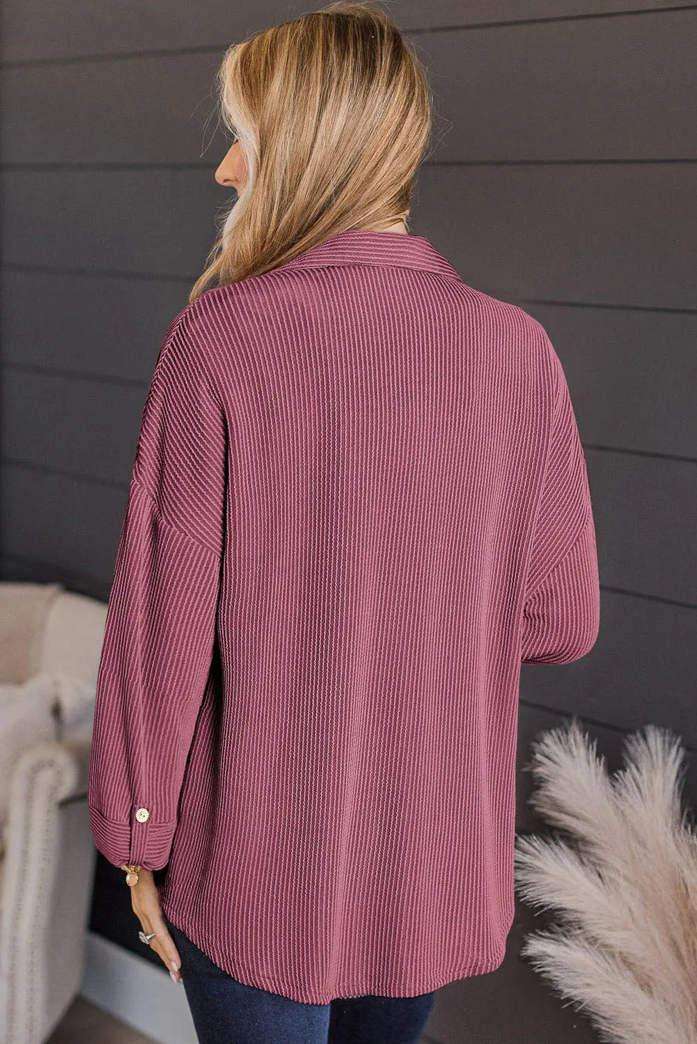 Striped Collared Neck Long Sleeve Shirt Trendsi