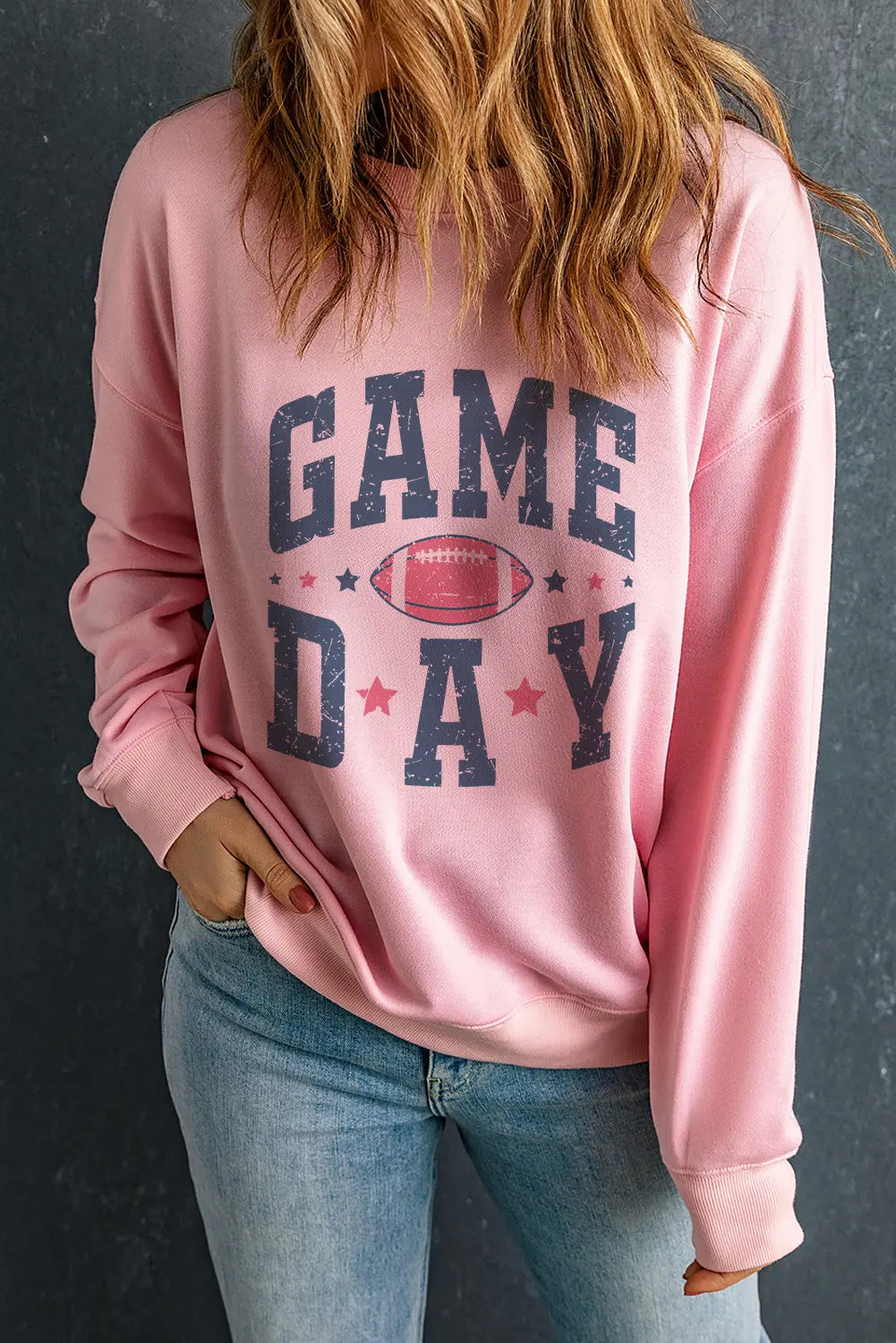 GAME DAY Round Neck Long Sleeve Sweatshirt Trendsi