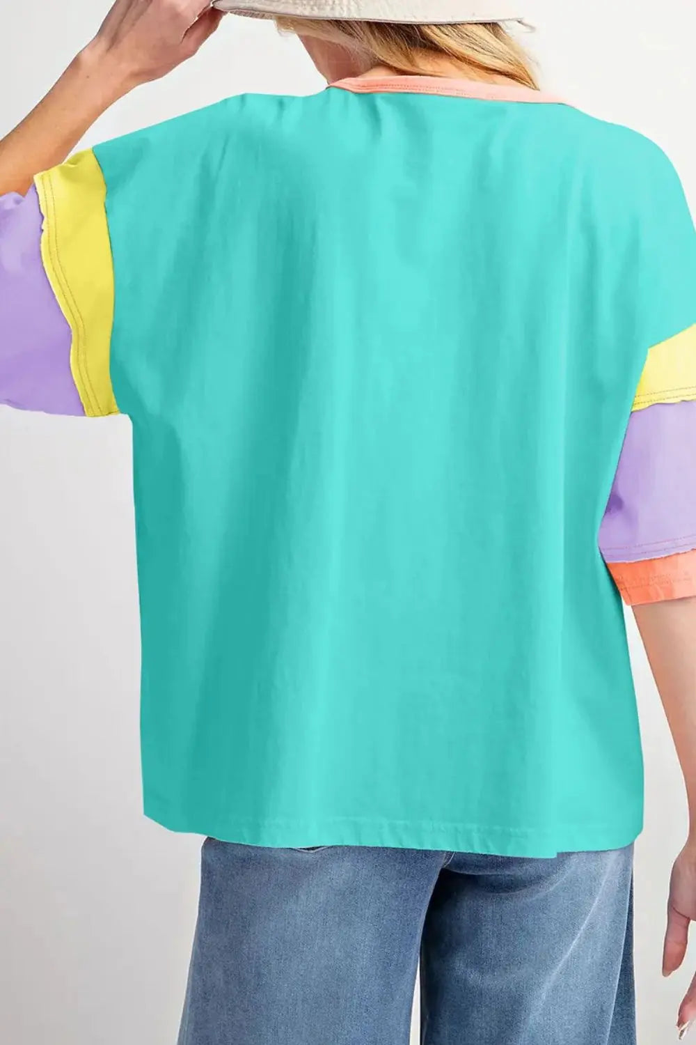 Color Block Round Neck Half Sleeve T-Shirt Trendsi