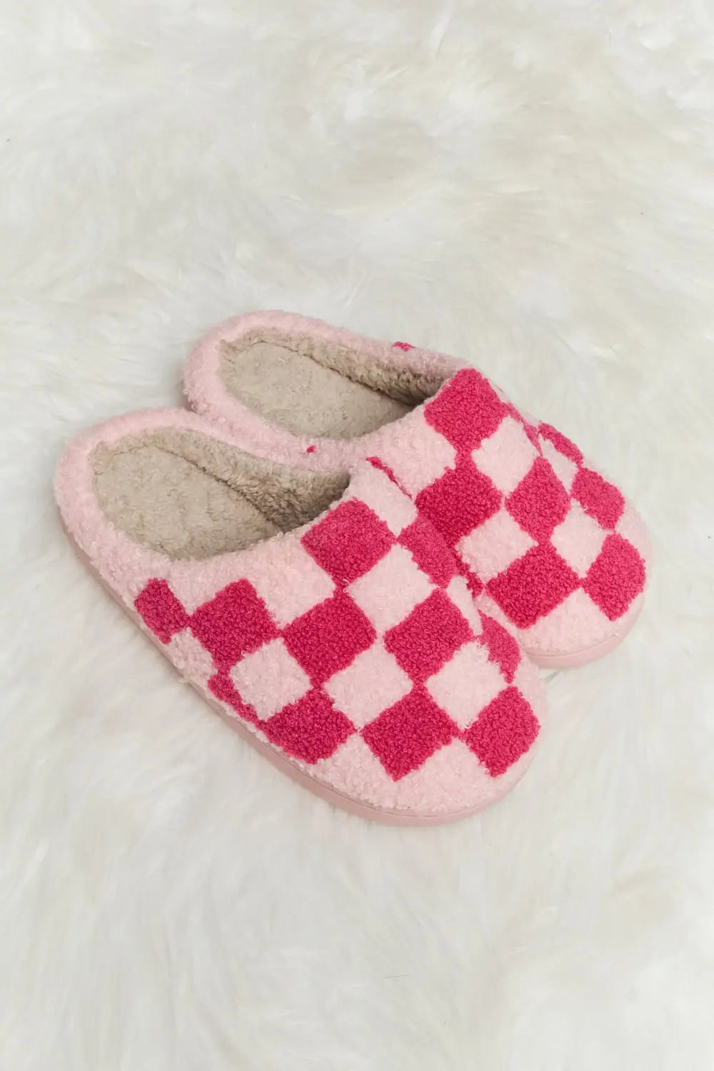 Melody Checkered Print Plush Slide Slippers Trendsi