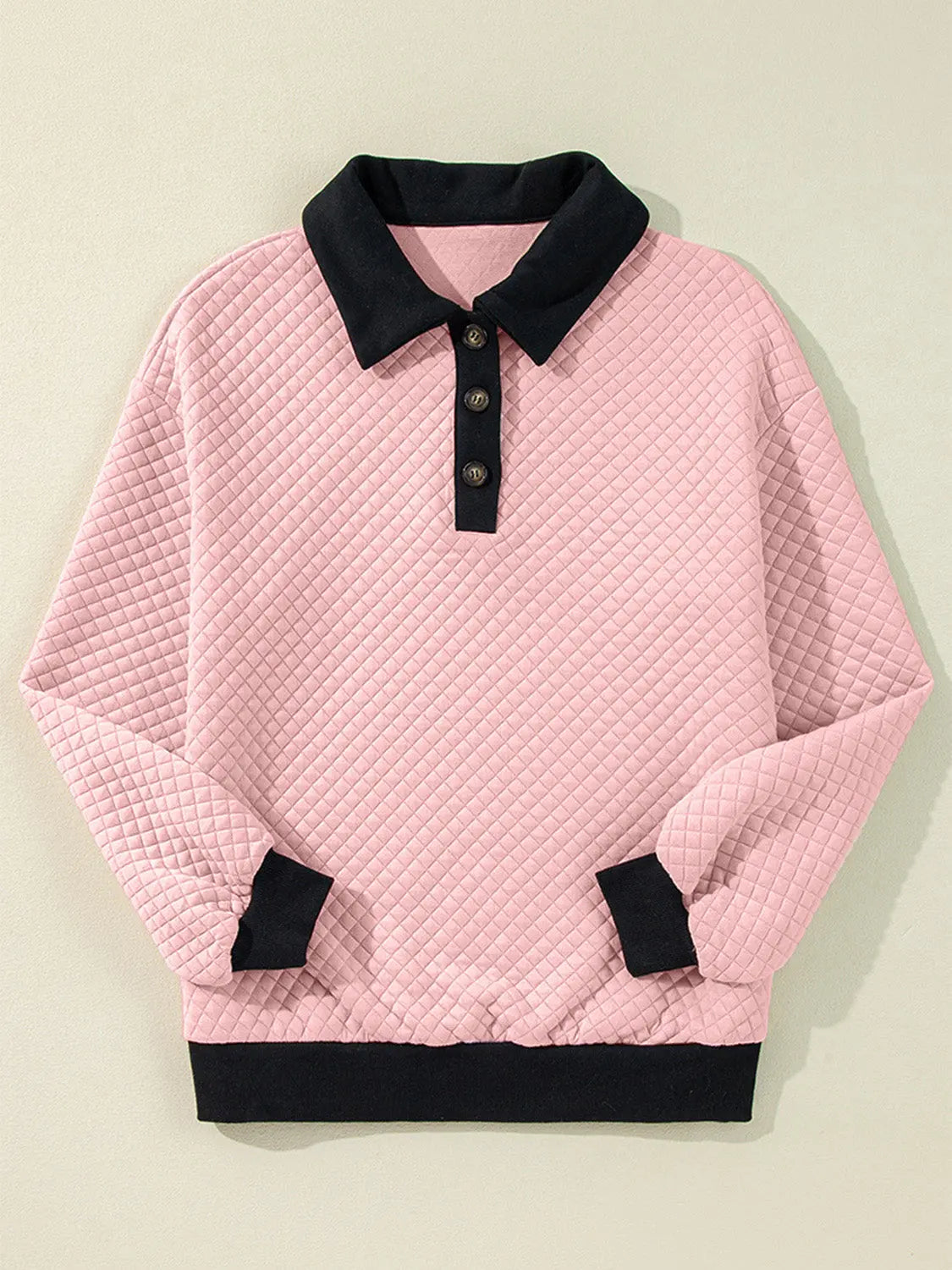 Texture Quarter Button Long Sleeve Sweatshirt Trendsi