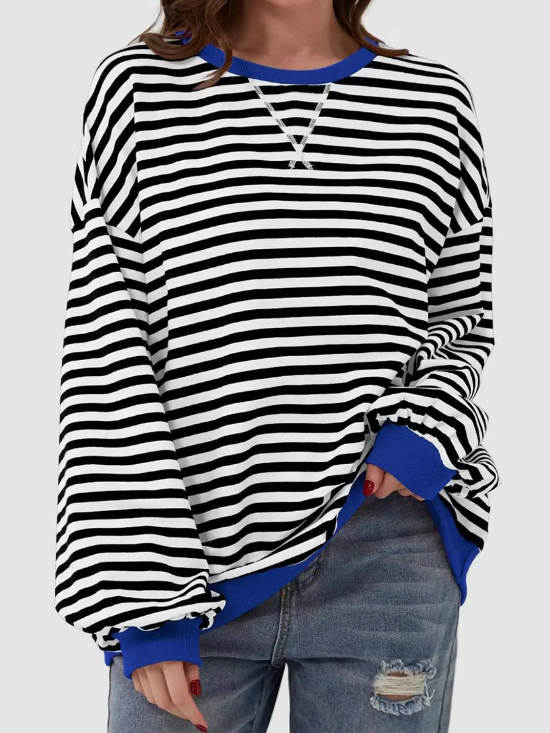 Striped Round Neck Long Sleeve T-Shirt Trendsi