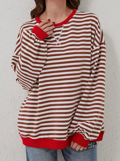 Striped Round Neck Long Sleeve T-Shirt Trendsi