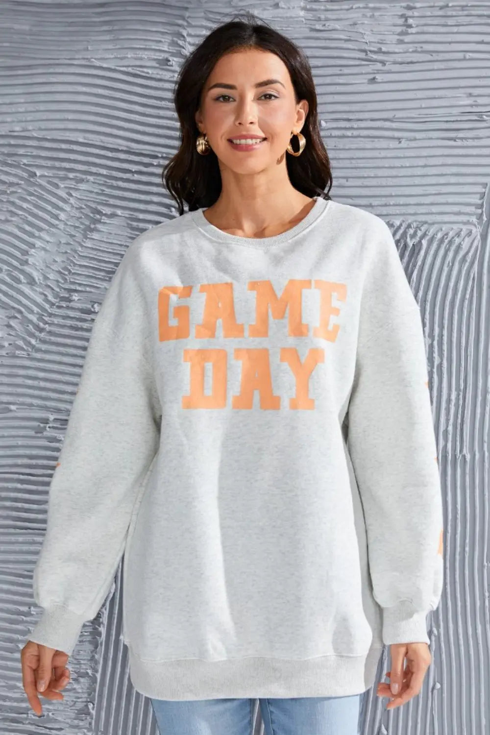 GAME DAY Long Sleeve Round Neck Sweatshirt Trendsi