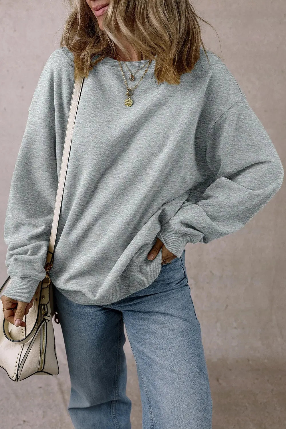 Round Neck Long Sleeve Sweatshirt Trendsi