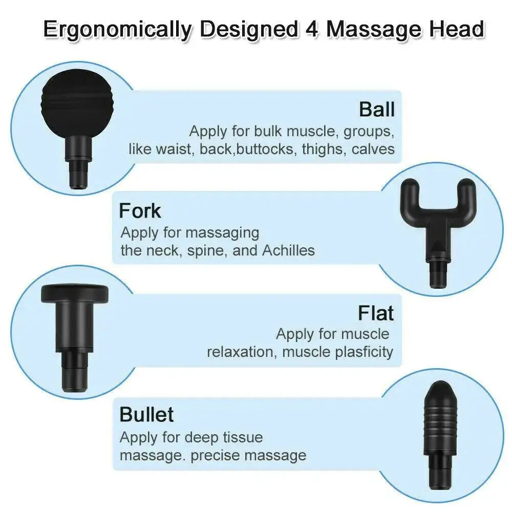 Massage Gun Percussion Massager Deep Tissue Muscle Vibrating Relaxing + 4 Heads Zendrop