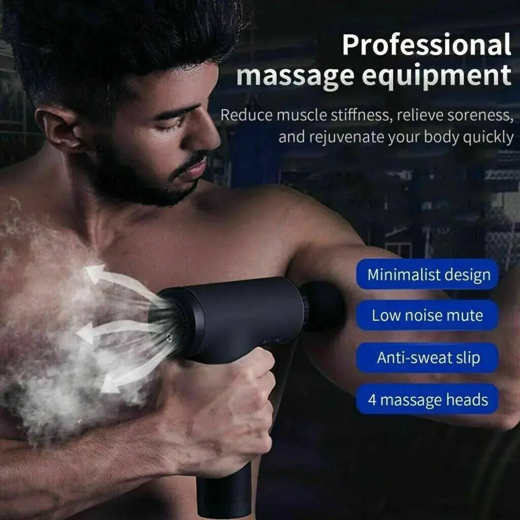 Massage Gun Percussion Massager Deep Tissue Muscle Vibrating Relaxing + 4 Heads Zendrop