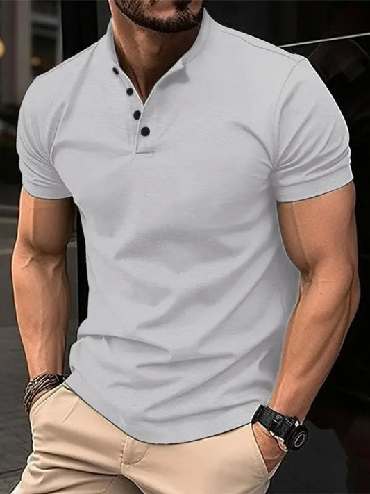 New Men's Button Henley Collar Sports Polo Shirt kakaclo