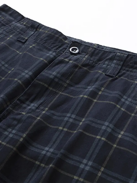 Men's shorts casual sportswear shorts simple plaid slim fit mid-length pants with multiple pockets kakaclo