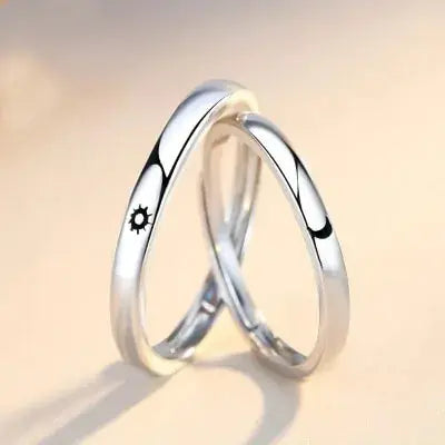 Minimalist Silver Sun Moon Adjustable Ring - Couple Engagement Jewelry Zendrop