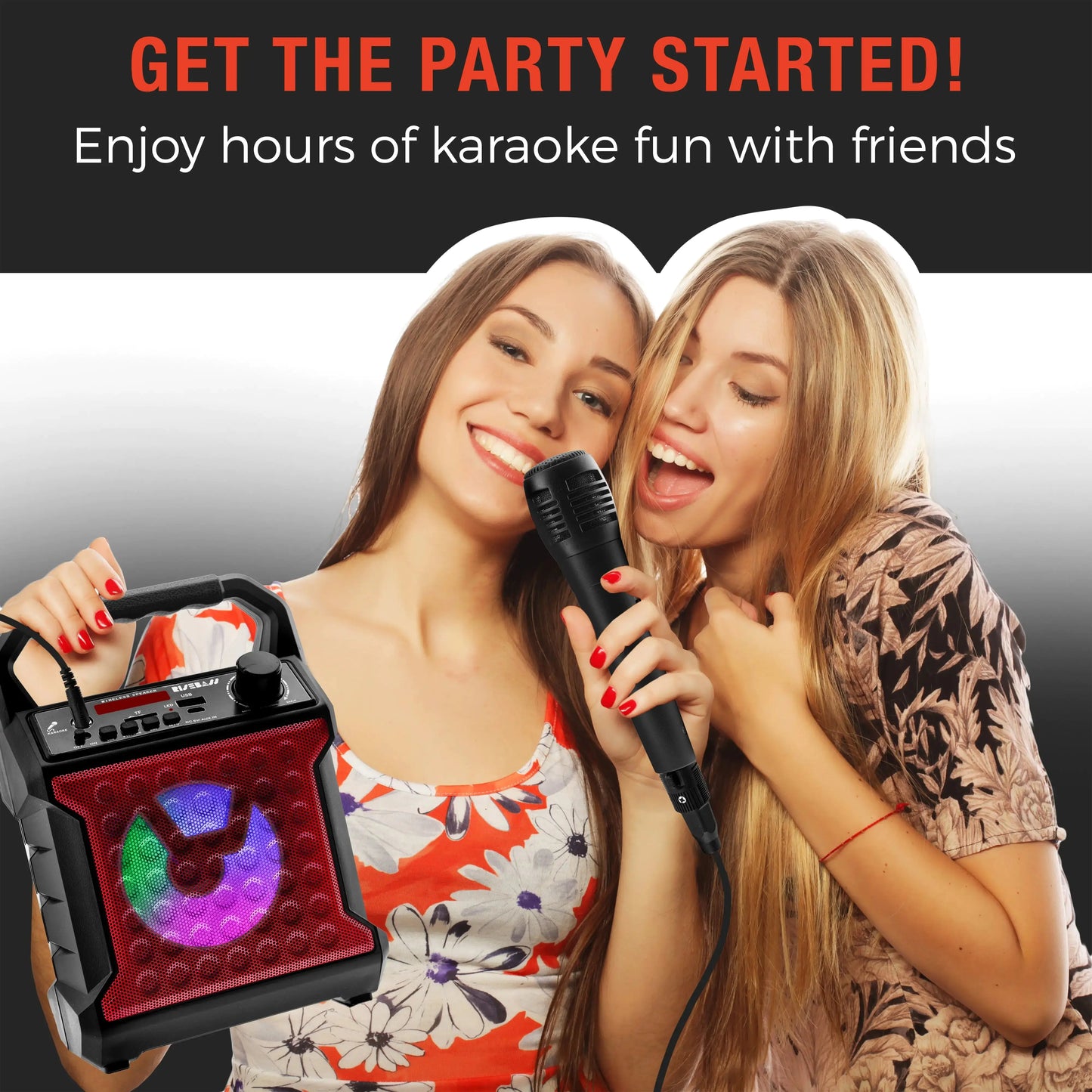 Risebass Portable Karaoke Machine with Microphone - Home Karaoke System with Party Lights for Kids and Adults - Rechargeable USB Speaker Set with FM Radio, SD/TF Card Support, and AUX-in Zendrop